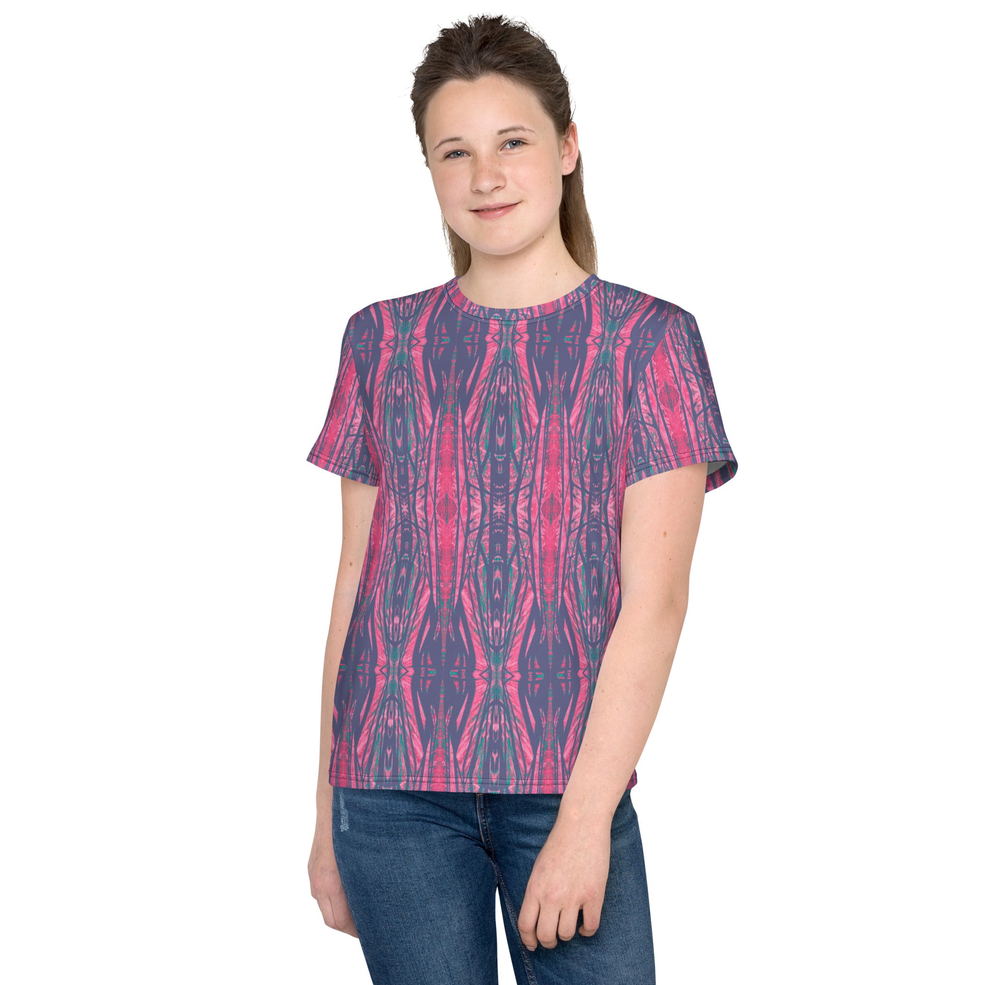 Shadows Gray On Pink Young Women's Crew Neck T-Shirt Triboca Arts 8