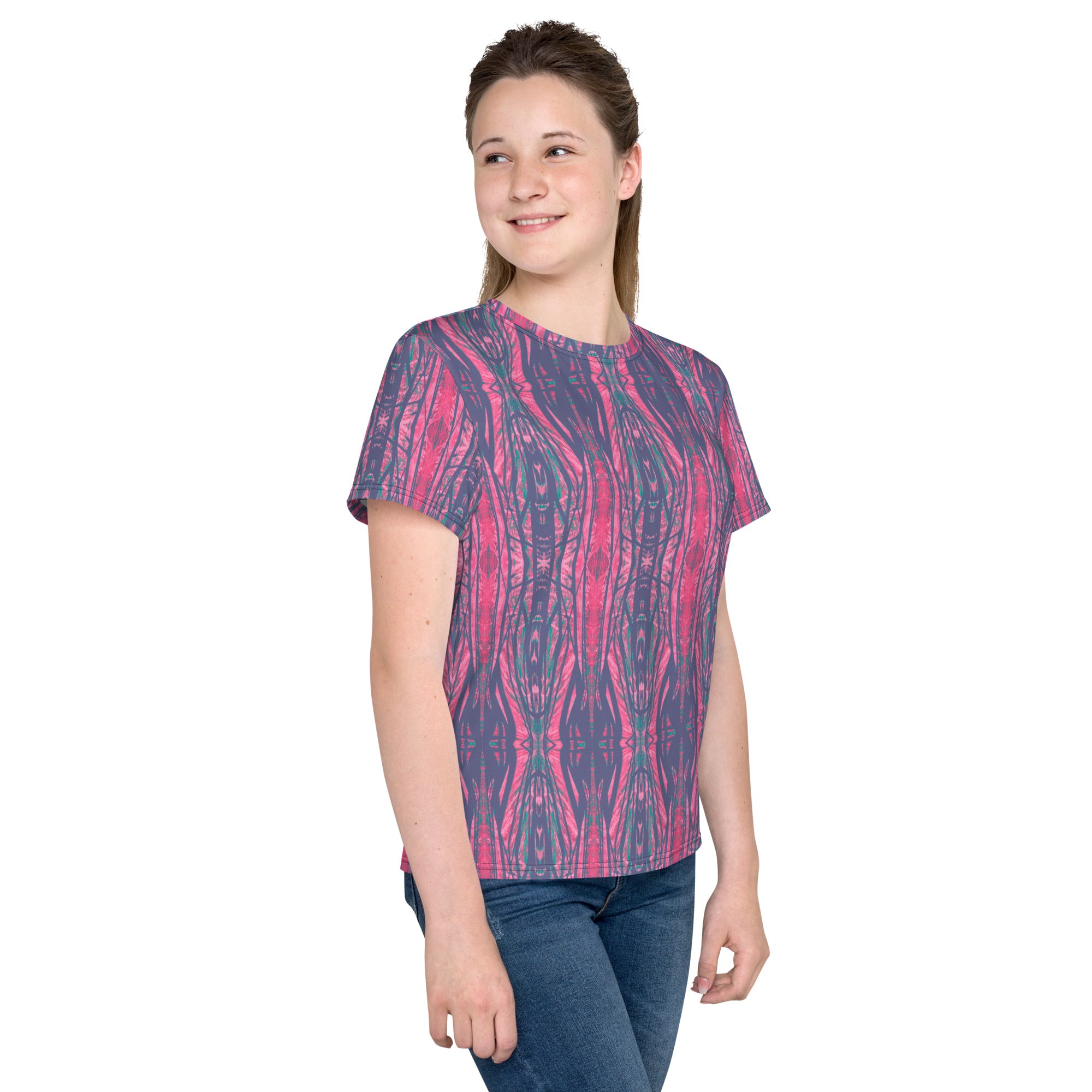 Shadows Gray On Pink Young Women's Crew Neck T-Shirt Triboca Arts