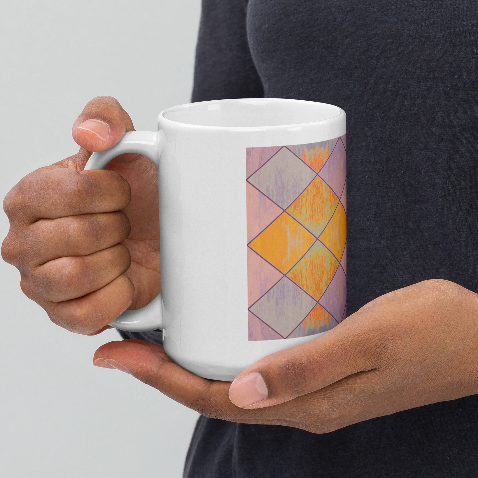 Break Diamonds Warm on White Glossy Mug Triboca Arts Default Title