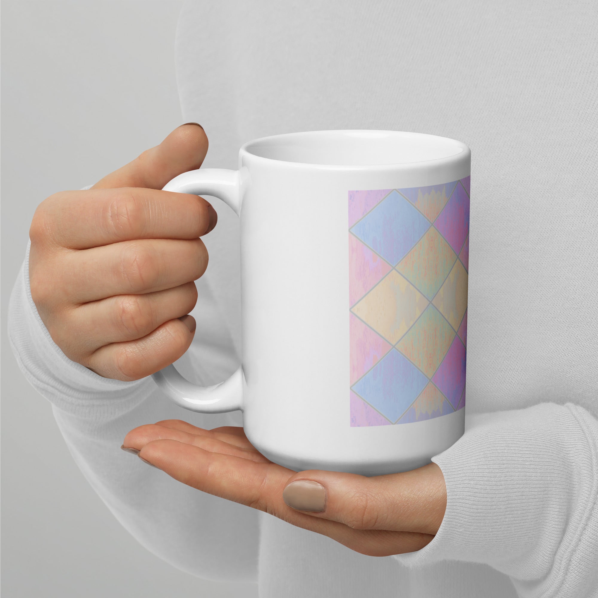 Break Diamonds Soft on White Glossy Mug Triboca Arts   