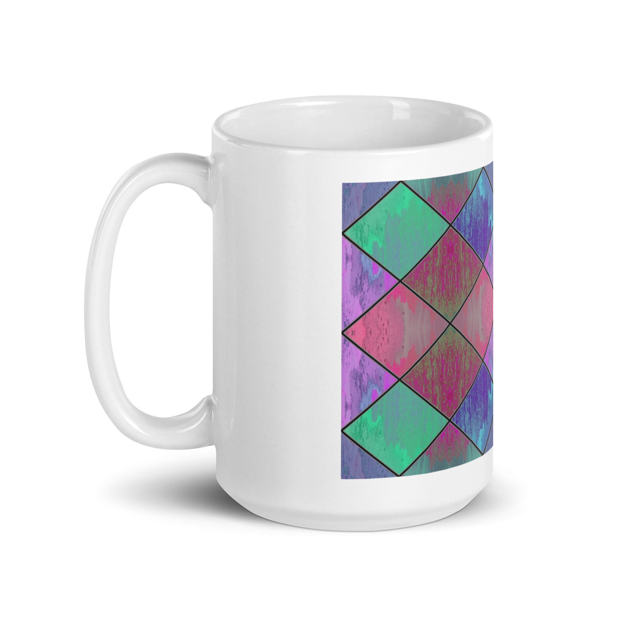 Break Diamonds Gardenpath on White Glossy Mug Triboca Arts