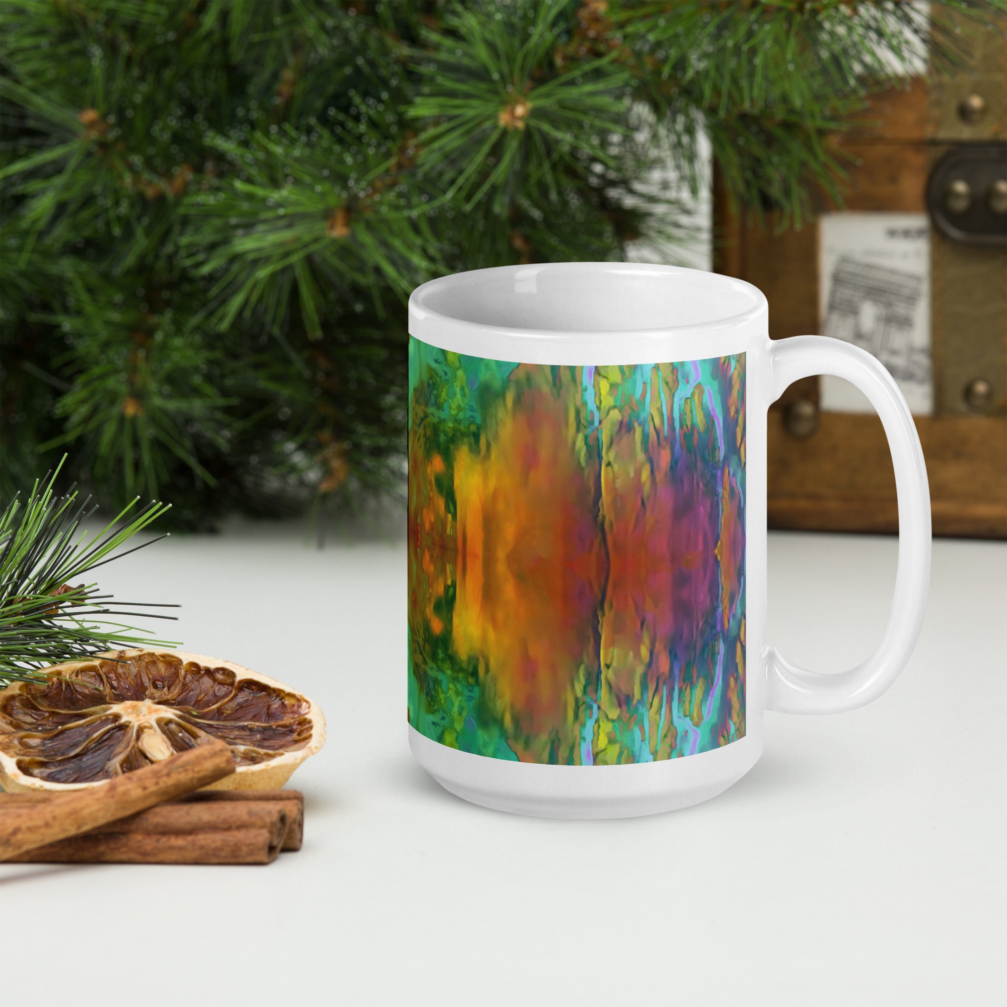 Gold Canyon White Glossy Mug Triboca Arts 15oz