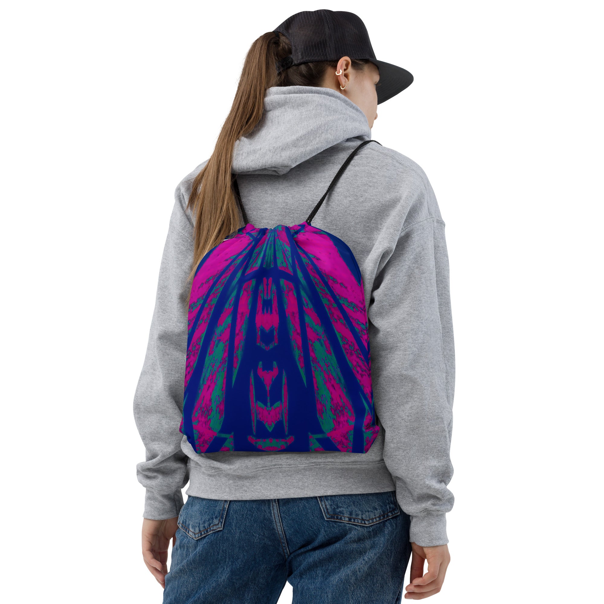 Shadows Blue On Magenta Drawstring Bag Triboca Arts Default Title  