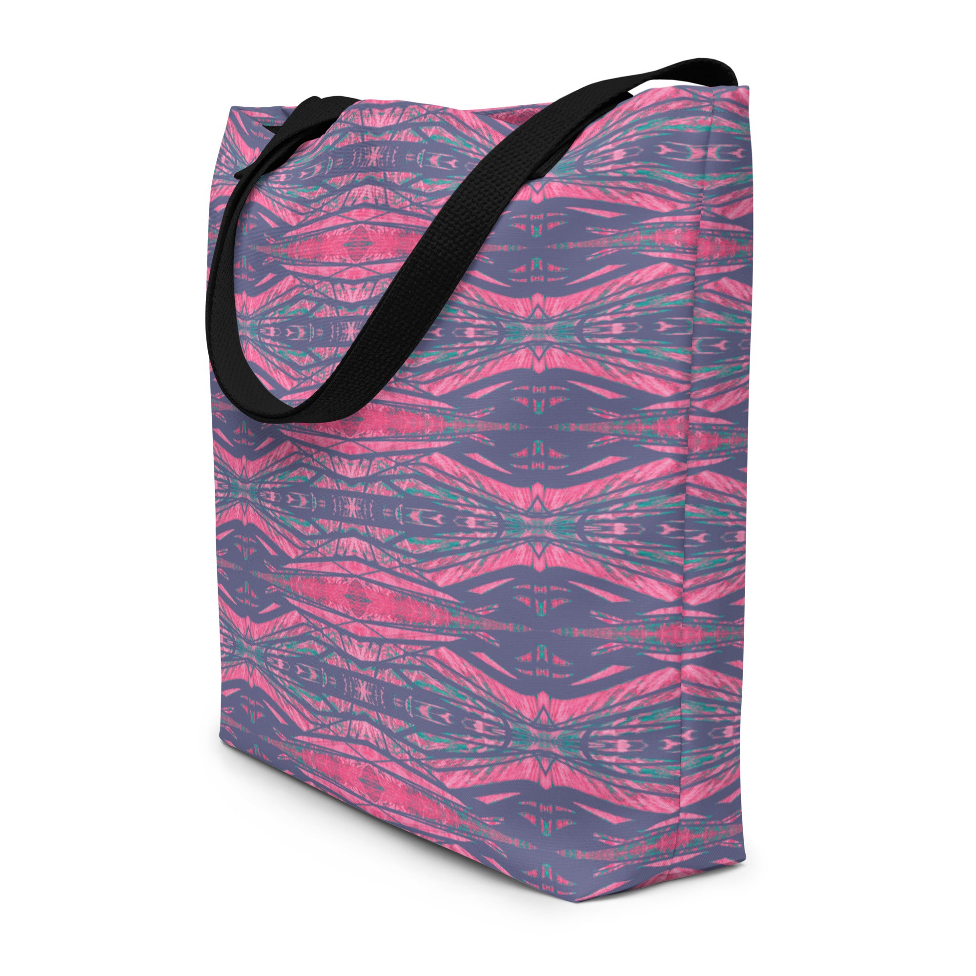 Shadows Gray On Pink Large Tote Bag With Pocket Triboca Arts   