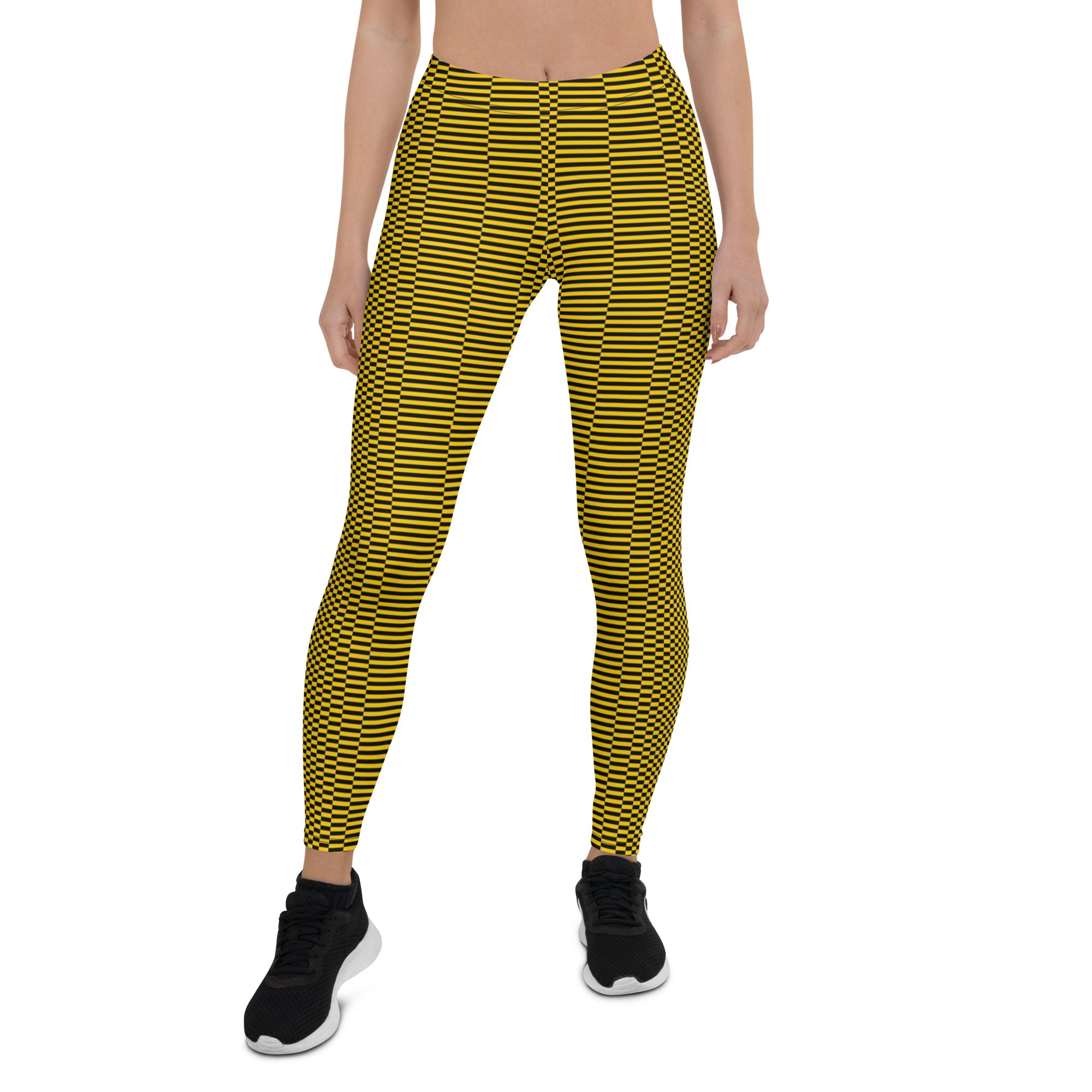 Black & Yellow Stretched Checkerboard Leggings Triboca Arts XS  