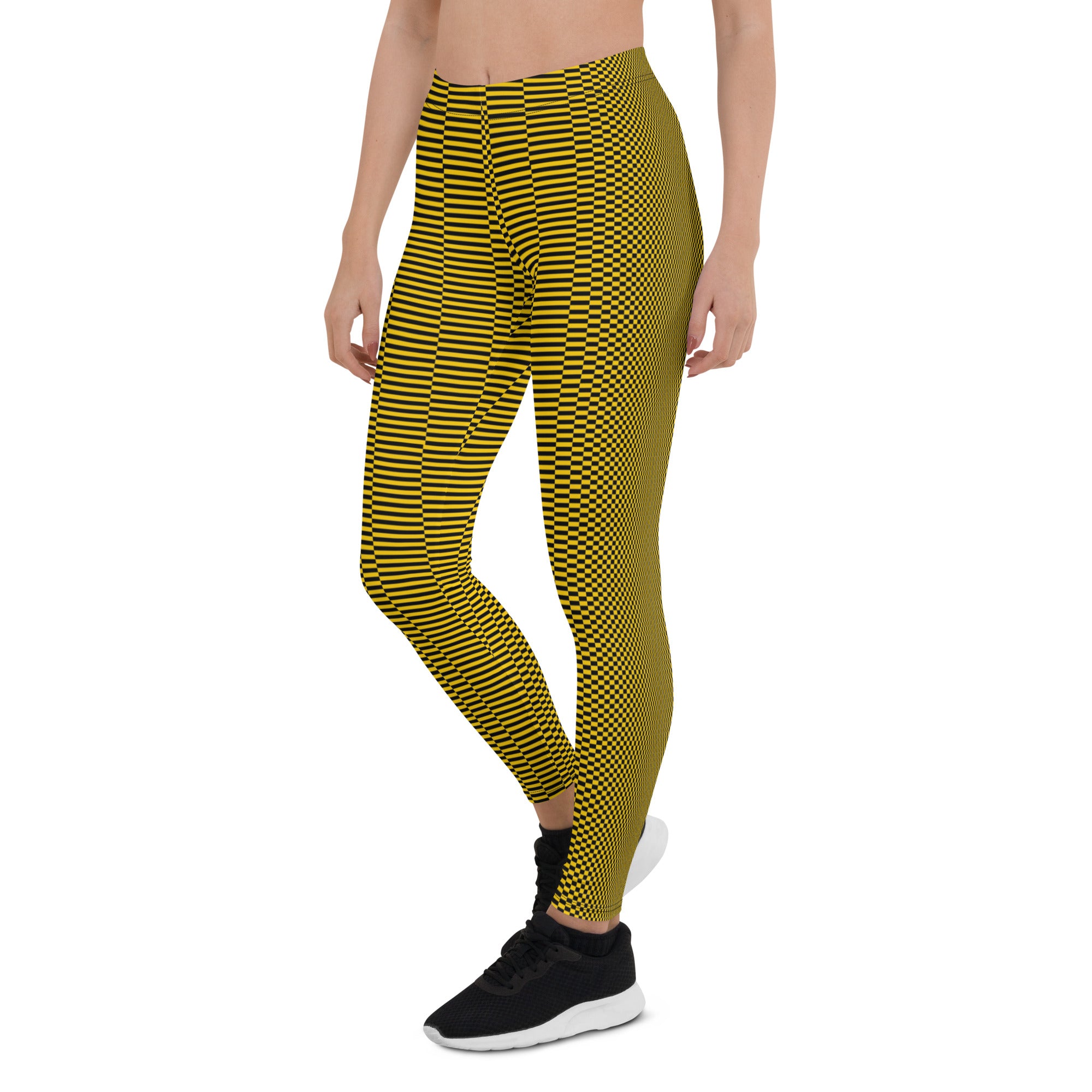 Black & Yellow Stretched Checkerboard Leggings Triboca Arts   