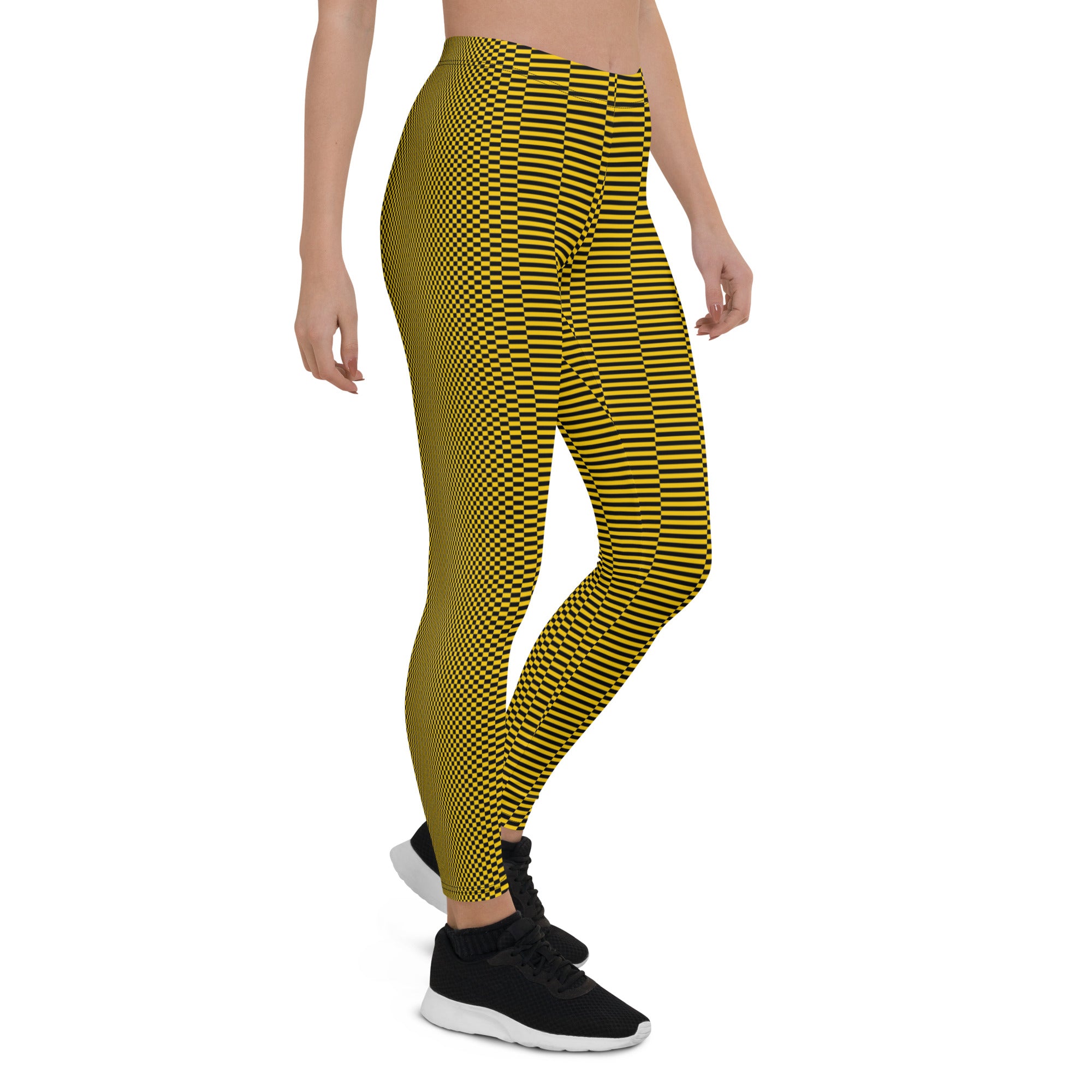 Black & Yellow Stretched Checkerboard Leggings Triboca Arts   