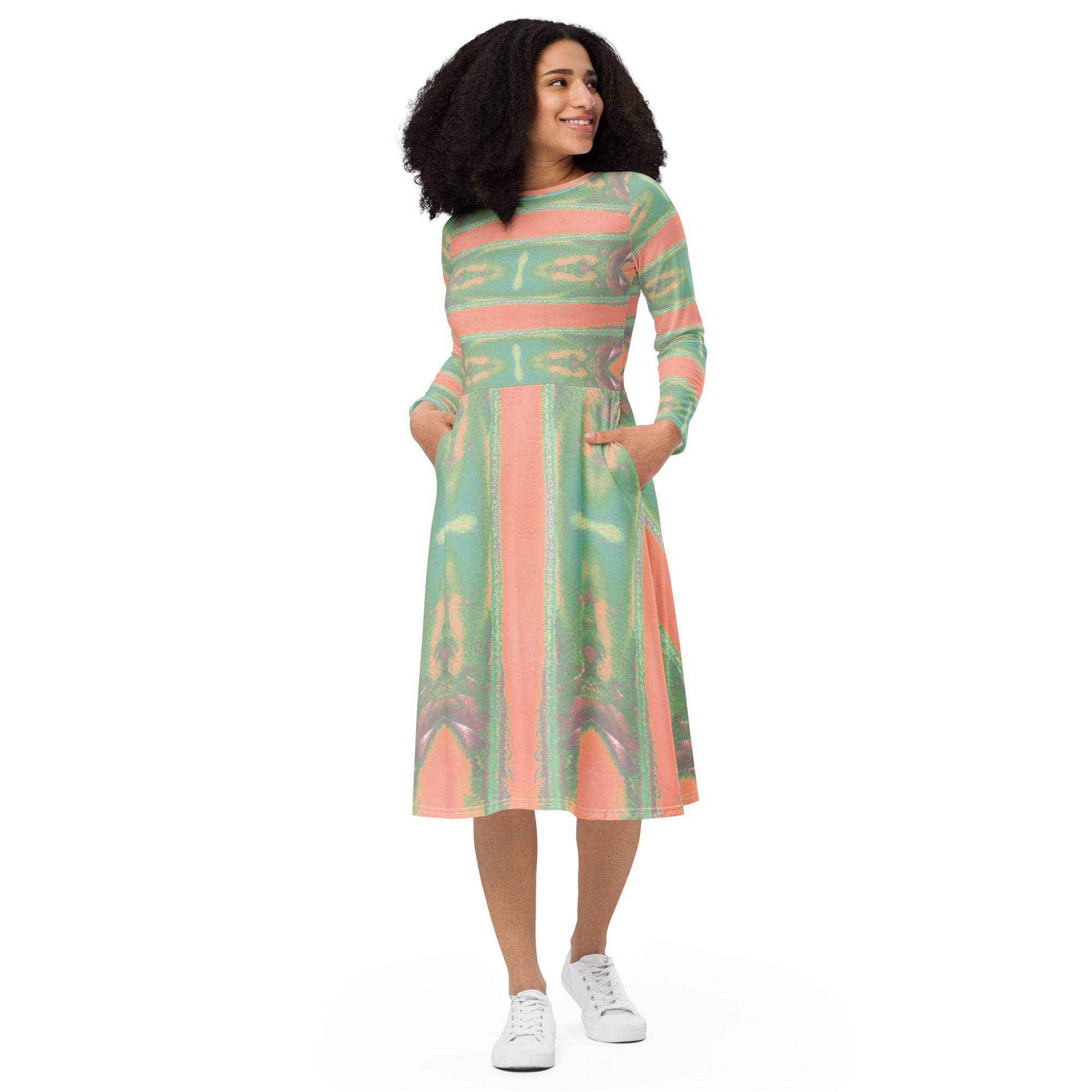 Bay Jetties Long-Sleeve Midi Dress Triboca Arts 2XS  