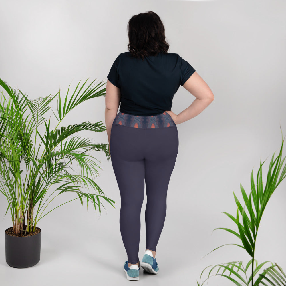 Gulf Shore Solid Color With Printed Waistband Plus Size Leggings Triboca Arts   