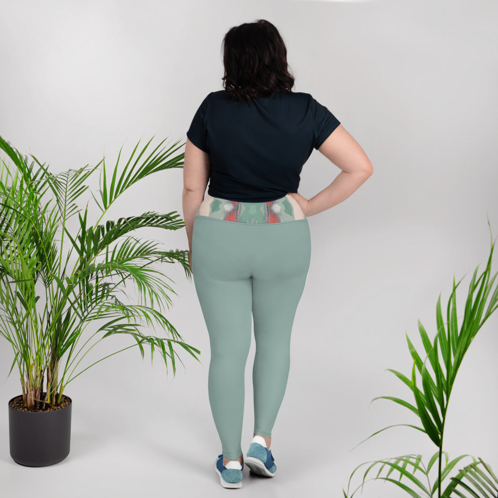 Gulf Shore Solid Color With Printed Waistband Plus Size Leggings Triboca Arts   