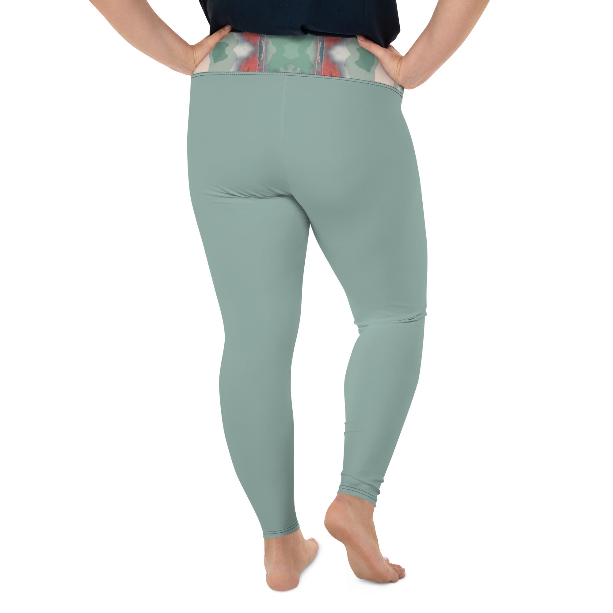 Gulf Shore Solid Color With Printed Waistband Plus Size Leggings Triboca Arts   