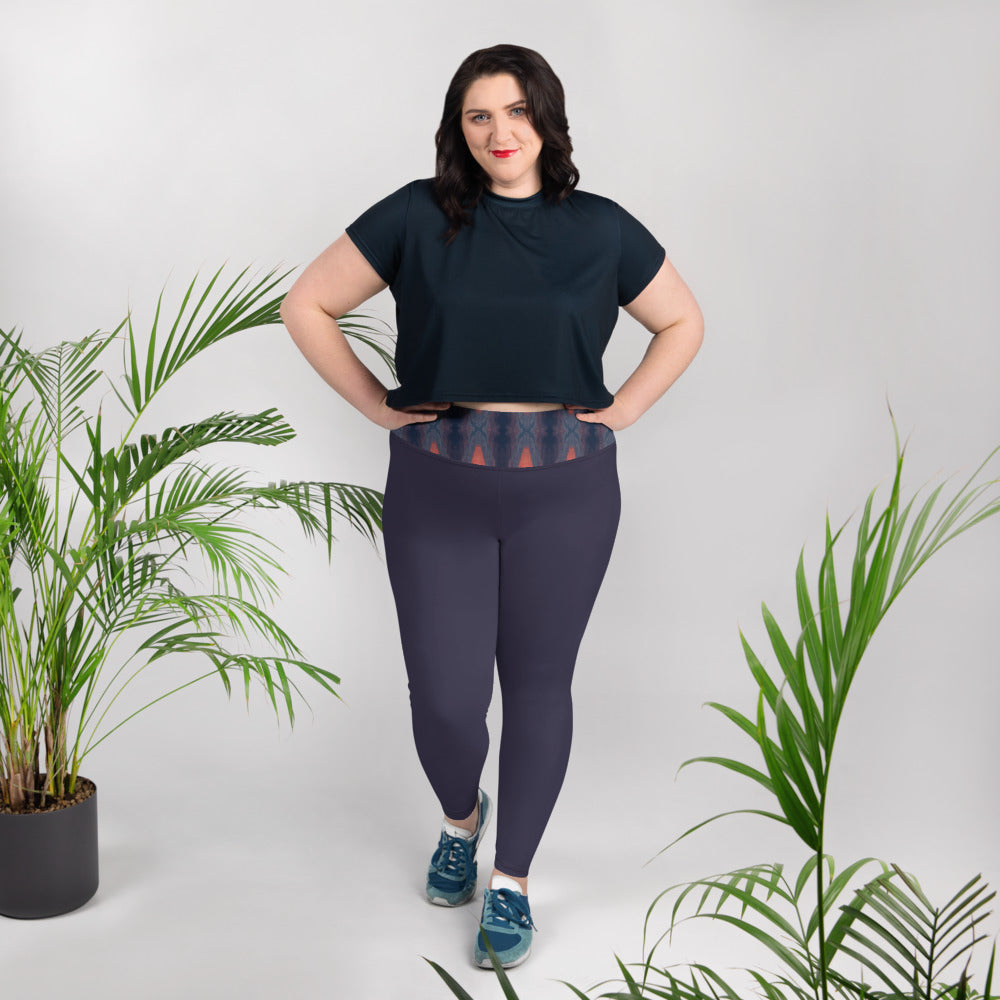 Gulf Shore Solid Color With Printed Waistband Plus Size Leggings Triboca Arts   