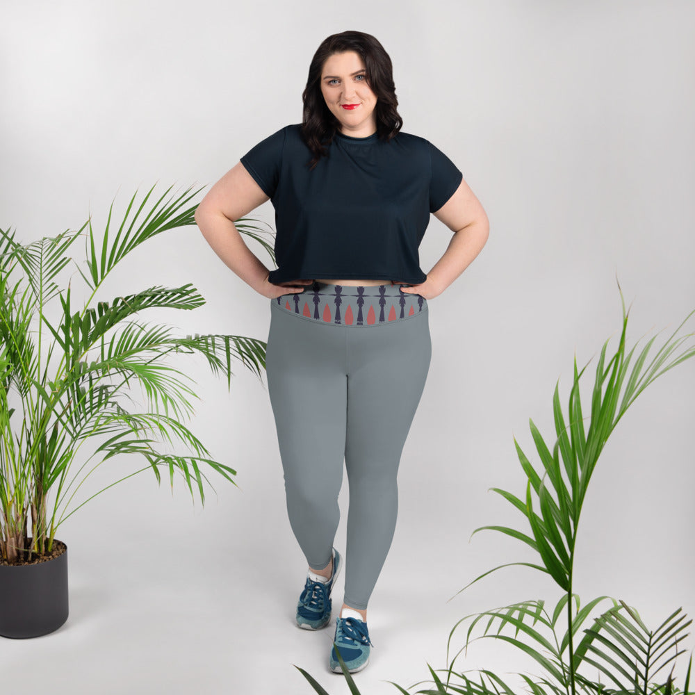 Gulf Shore Solid Color With Printed Waistband Plus Size Leggings Triboca Arts   
