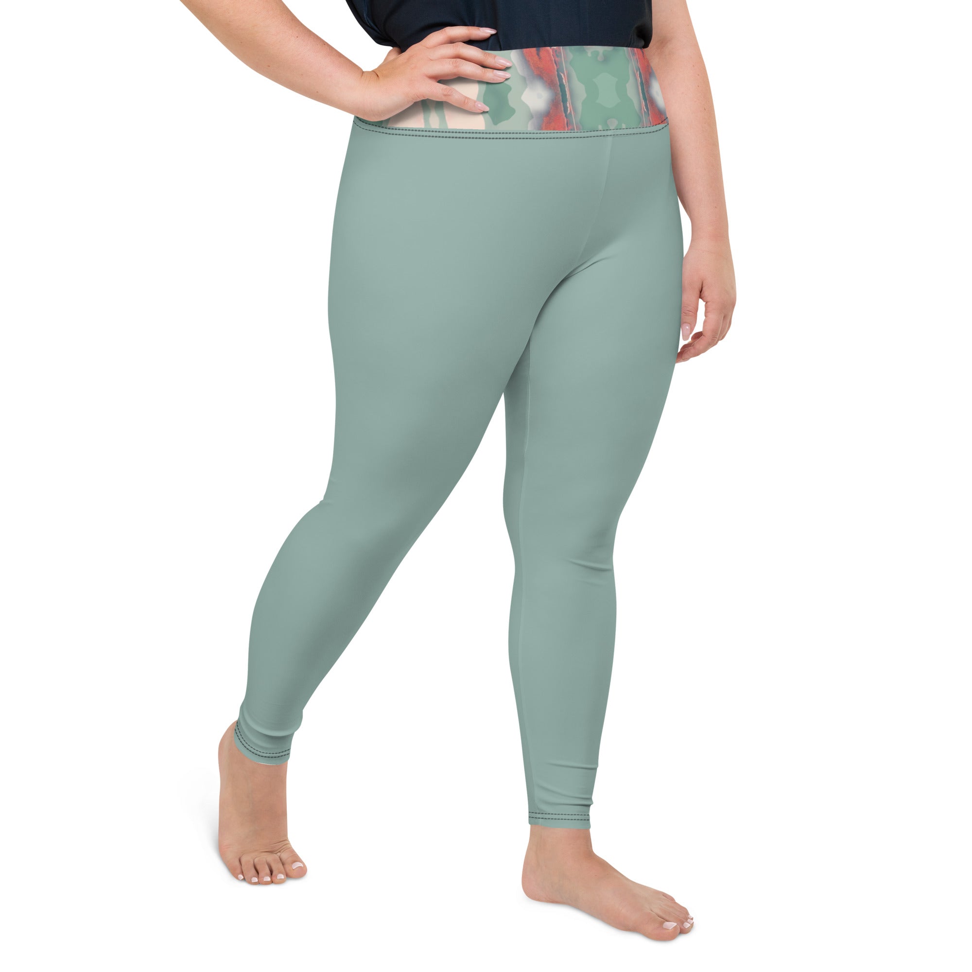 Gulf Shore Solid Color With Printed Waistband Plus Size Leggings Triboca Arts   