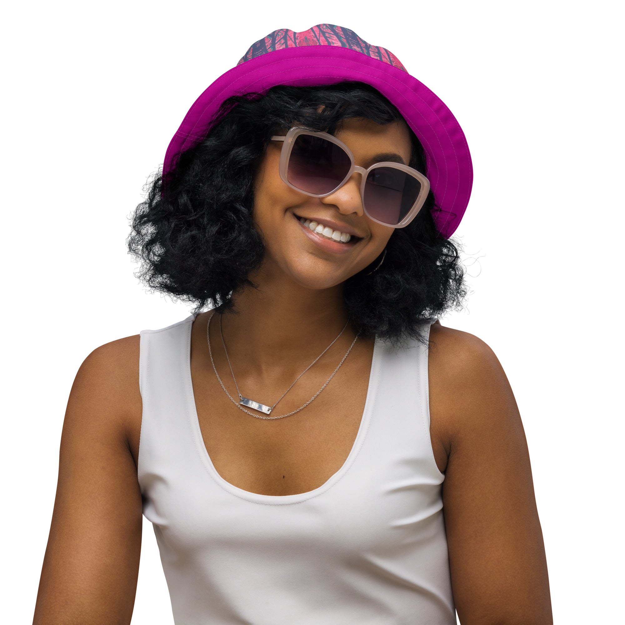 Shadows Gray On Pink Reversible Bucket Hat Triboca Arts S/M  