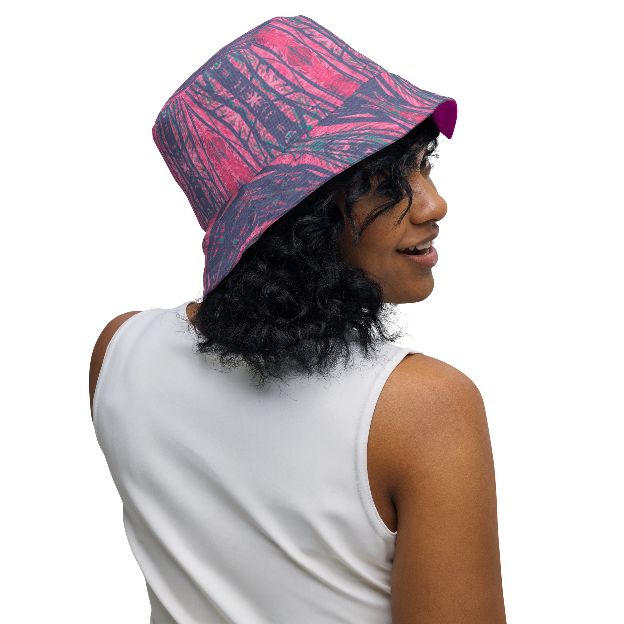 Shadows Gray On Pink Reversible Bucket Hat Triboca Arts   