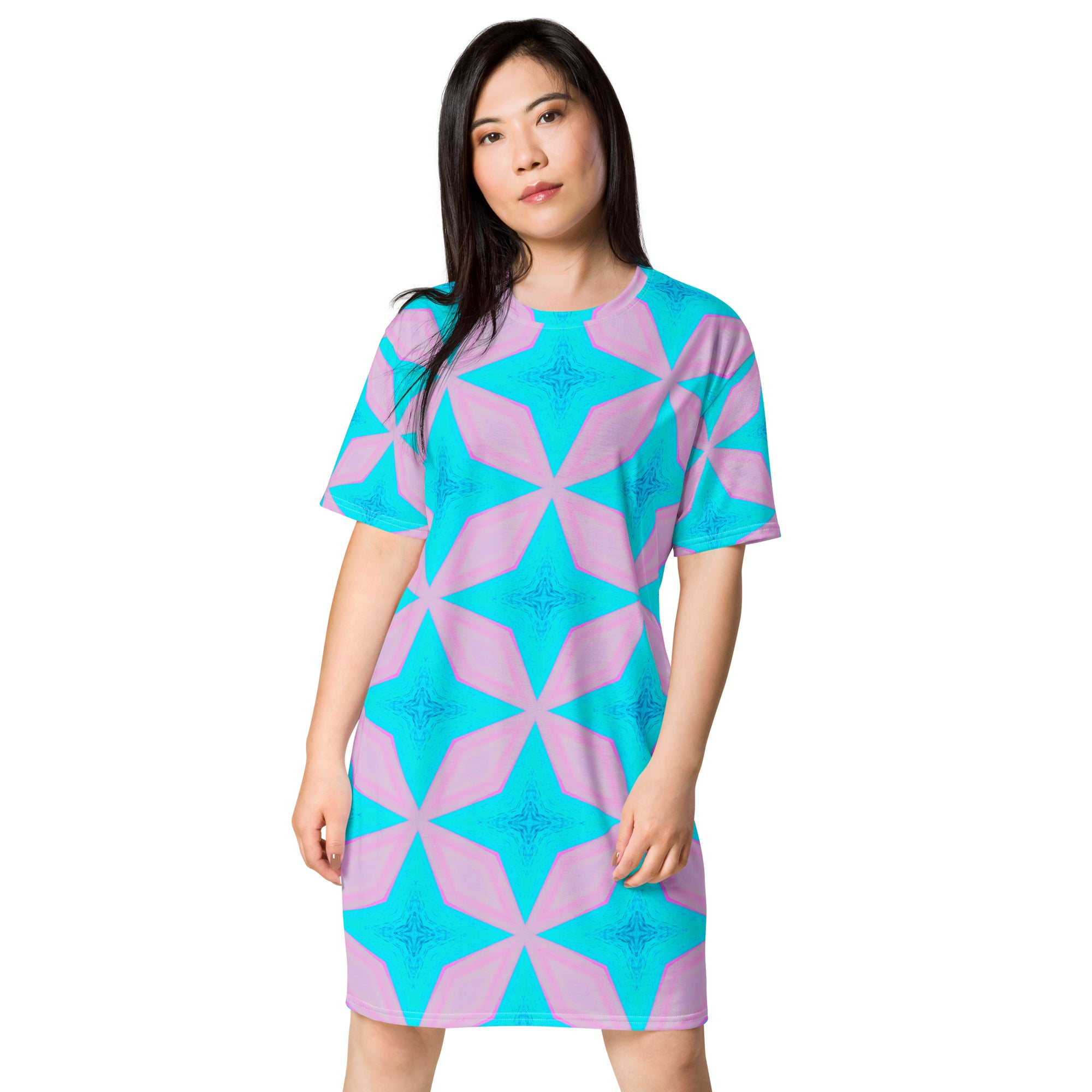 Point Aqua Oversized T-Shirt Dress Triboca Arts 2XS  