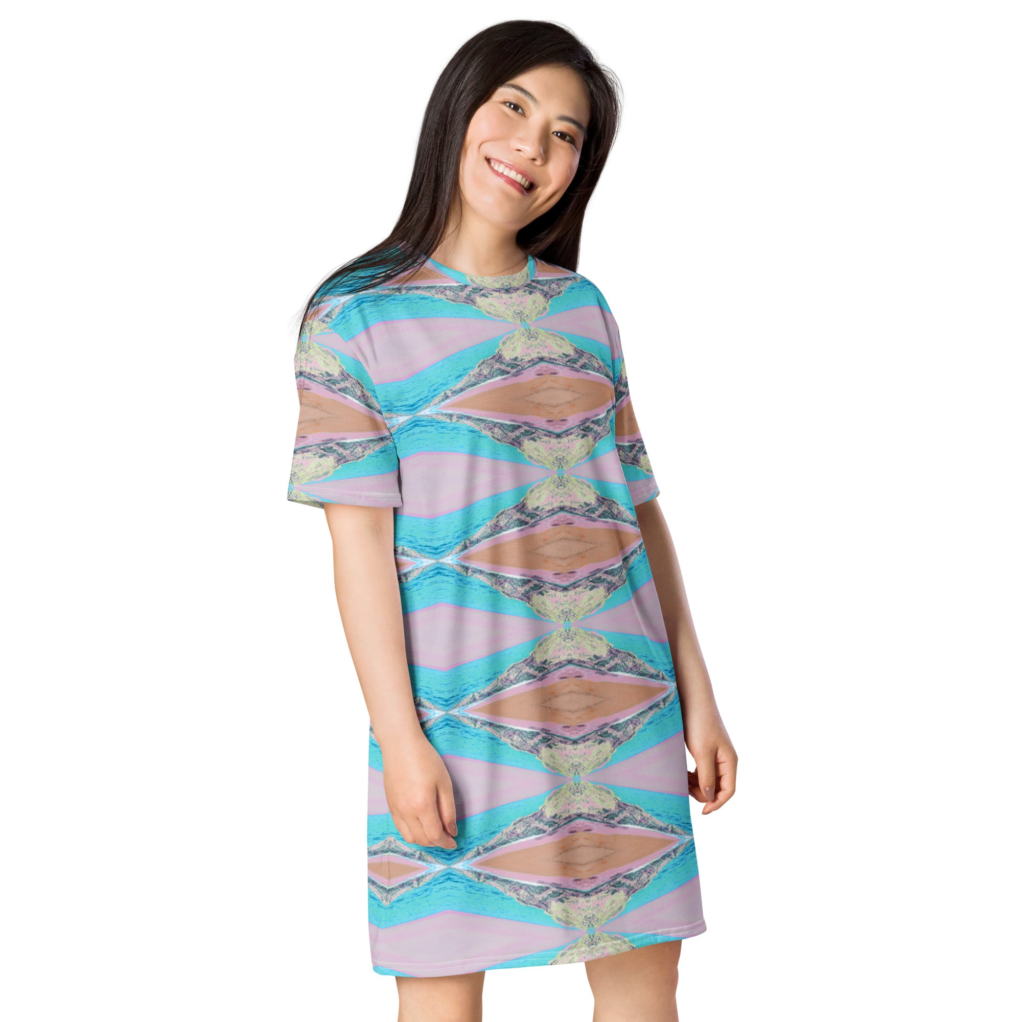 Point Aqua Oversized T-Shirt Dress Triboca Arts   