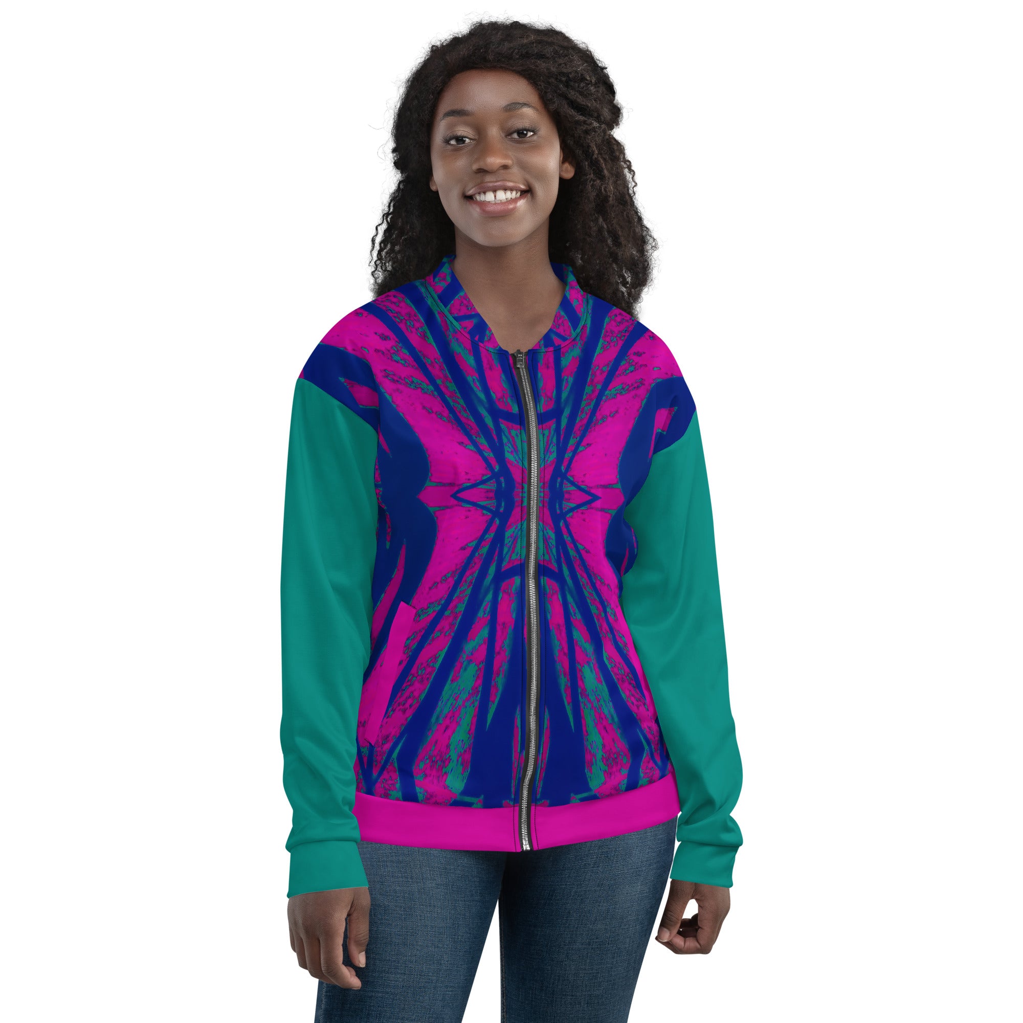 Shadows Blue On Magenta Unisex Bomber Jacket Triboca Arts XS  