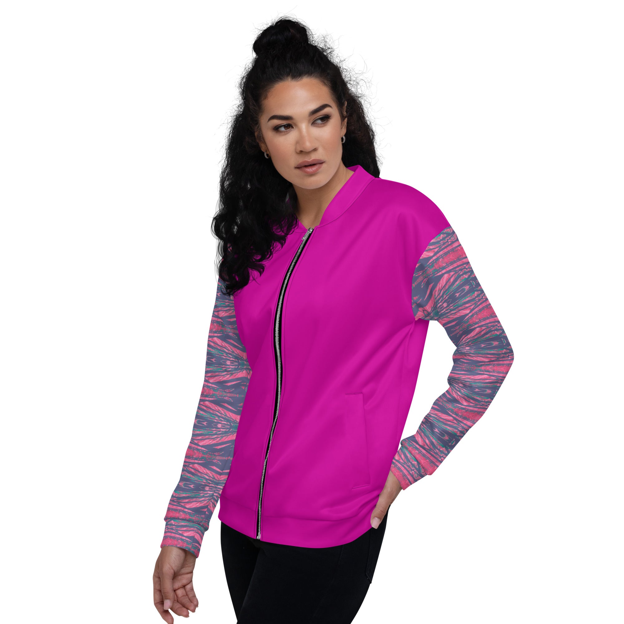 Shadows Gray On Pink Unisex Bomber Jacket Triboca Arts   