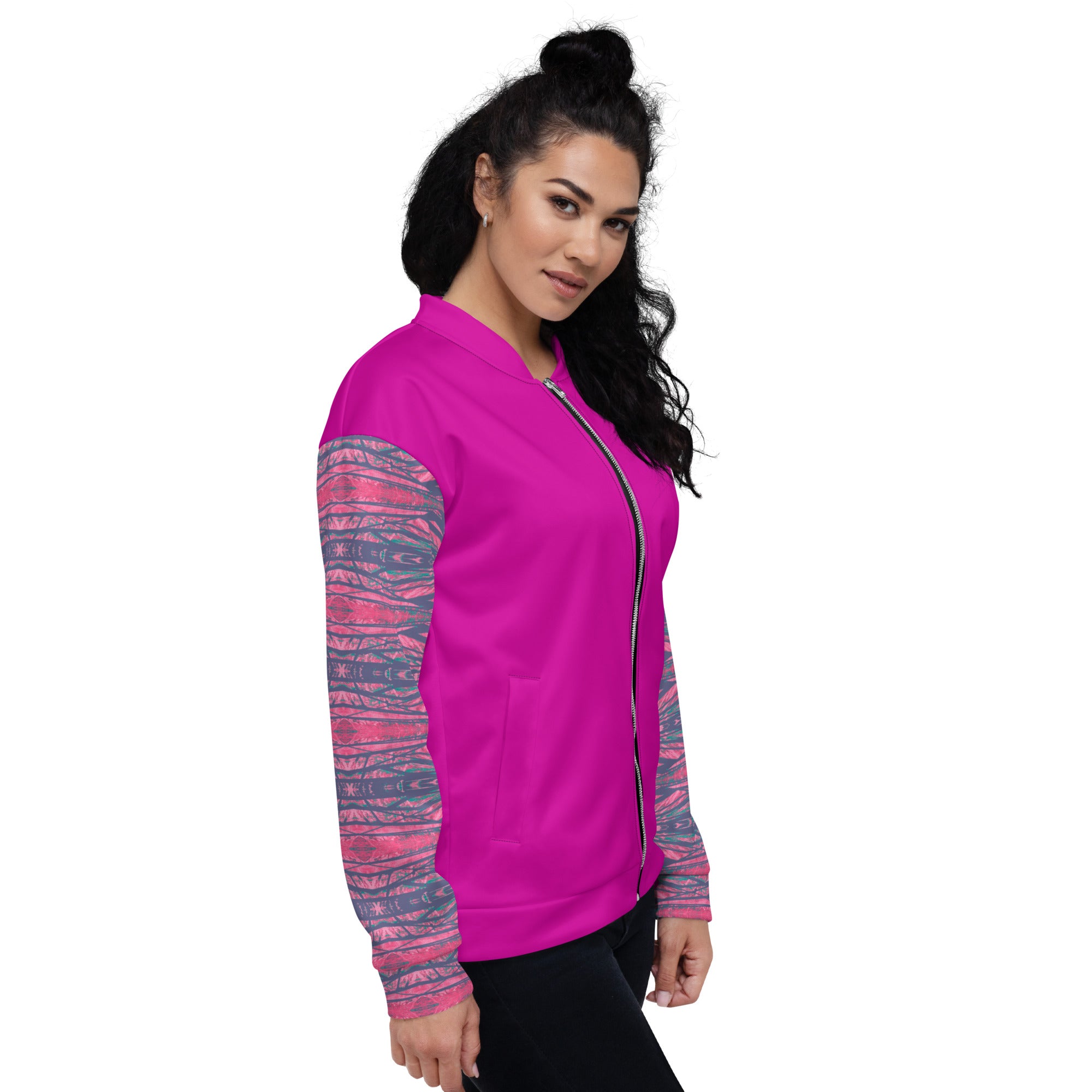 Shadows Gray On Pink Unisex Bomber Jacket Triboca Arts   