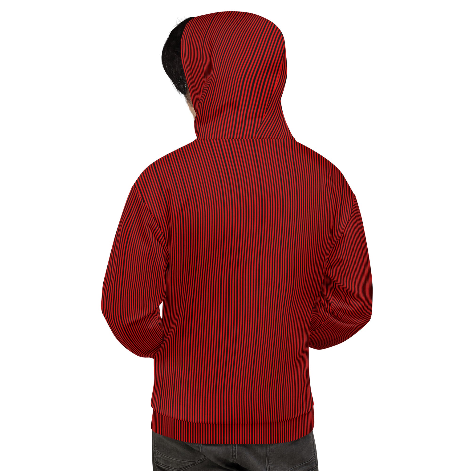 Red & Black Stripes Unisex Eco-Friendly Hoodie Triboca Arts   