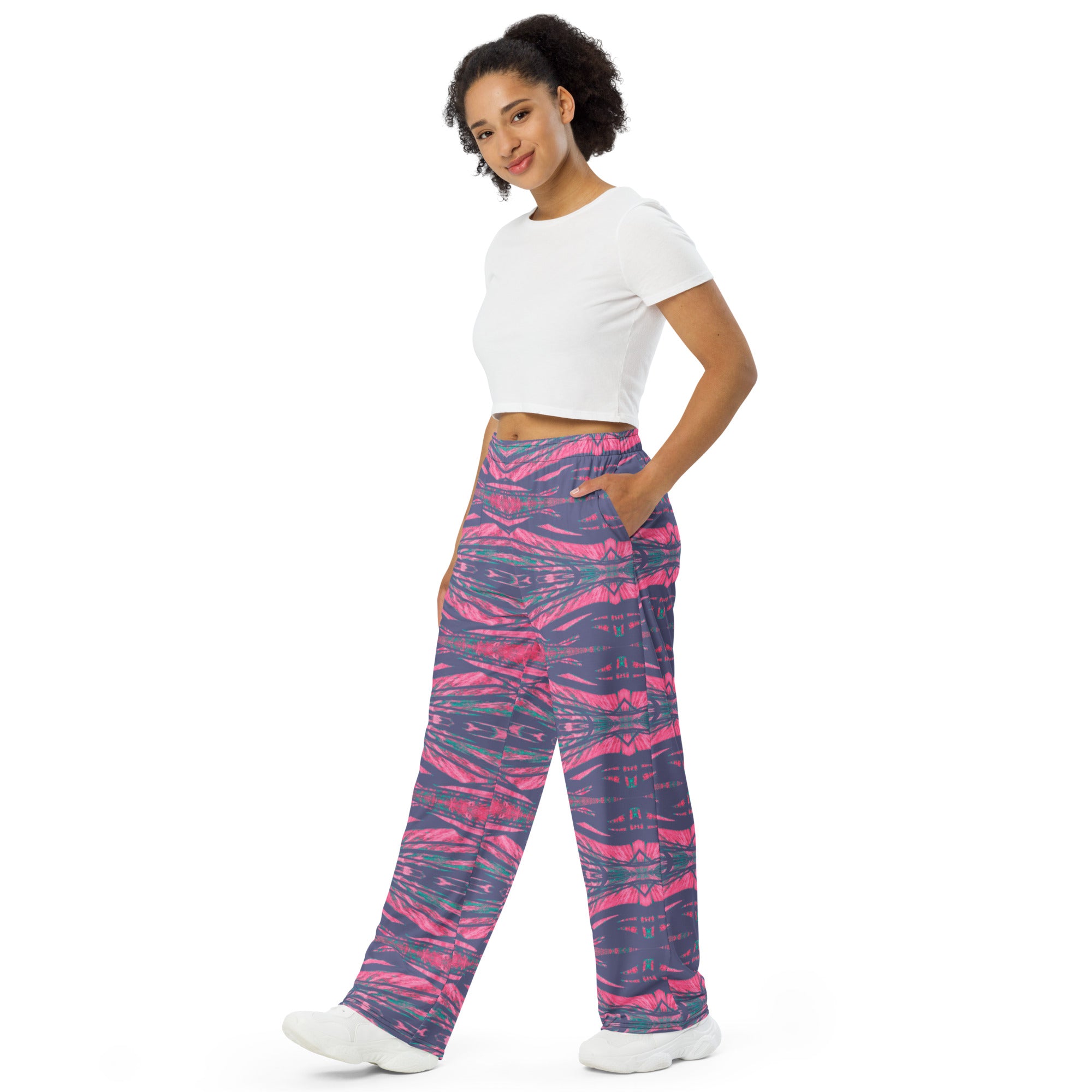 Shadows Gray On Pink Women's Wide-Leg Pajama Pants Triboca Arts   