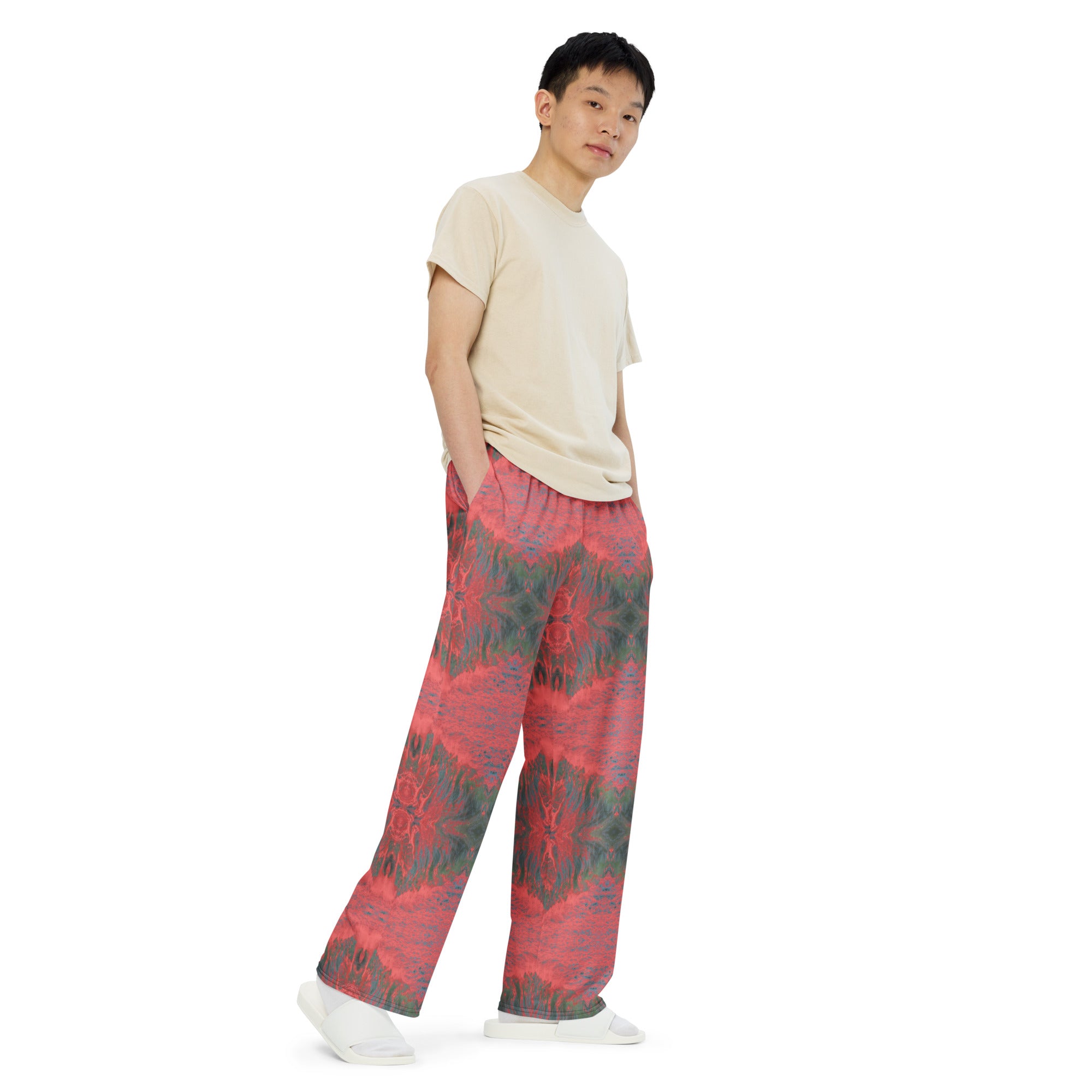 Salmon Reef Unisex Wide-Leg Pajama Pants Triboca Arts   