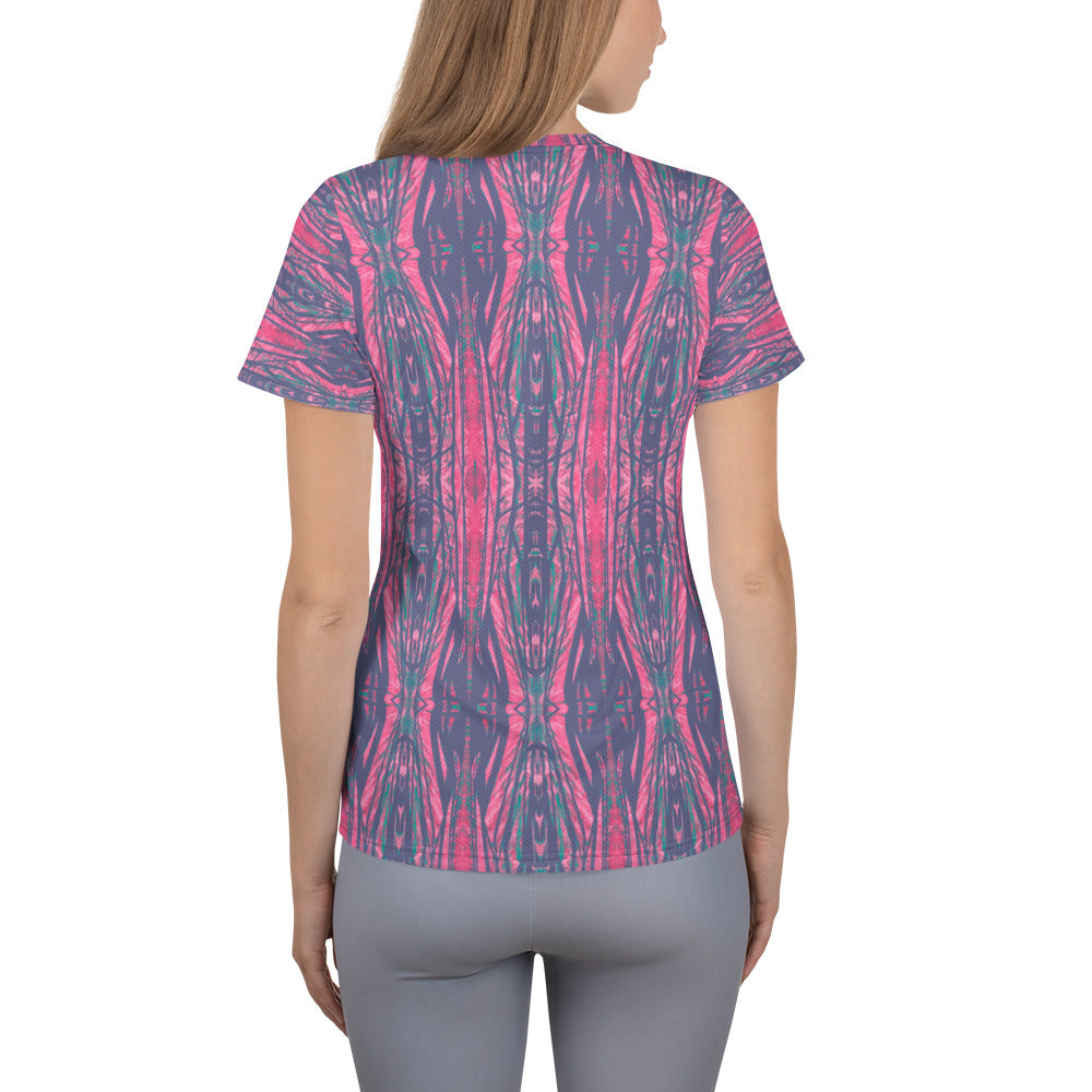 Shadows Gray On Pink Women's Athletic T-Shirt Triboca Arts   