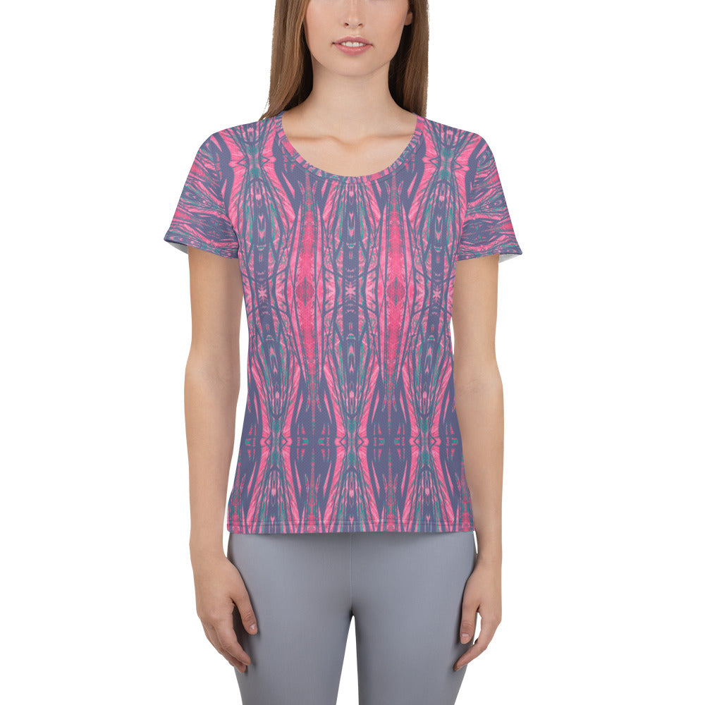 Shadows Gray On Pink Women's Athletic T-Shirt Triboca Arts XS  
