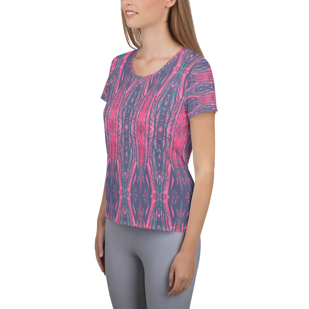 Shadows Gray On Pink Women's Athletic T-Shirt Triboca Arts   