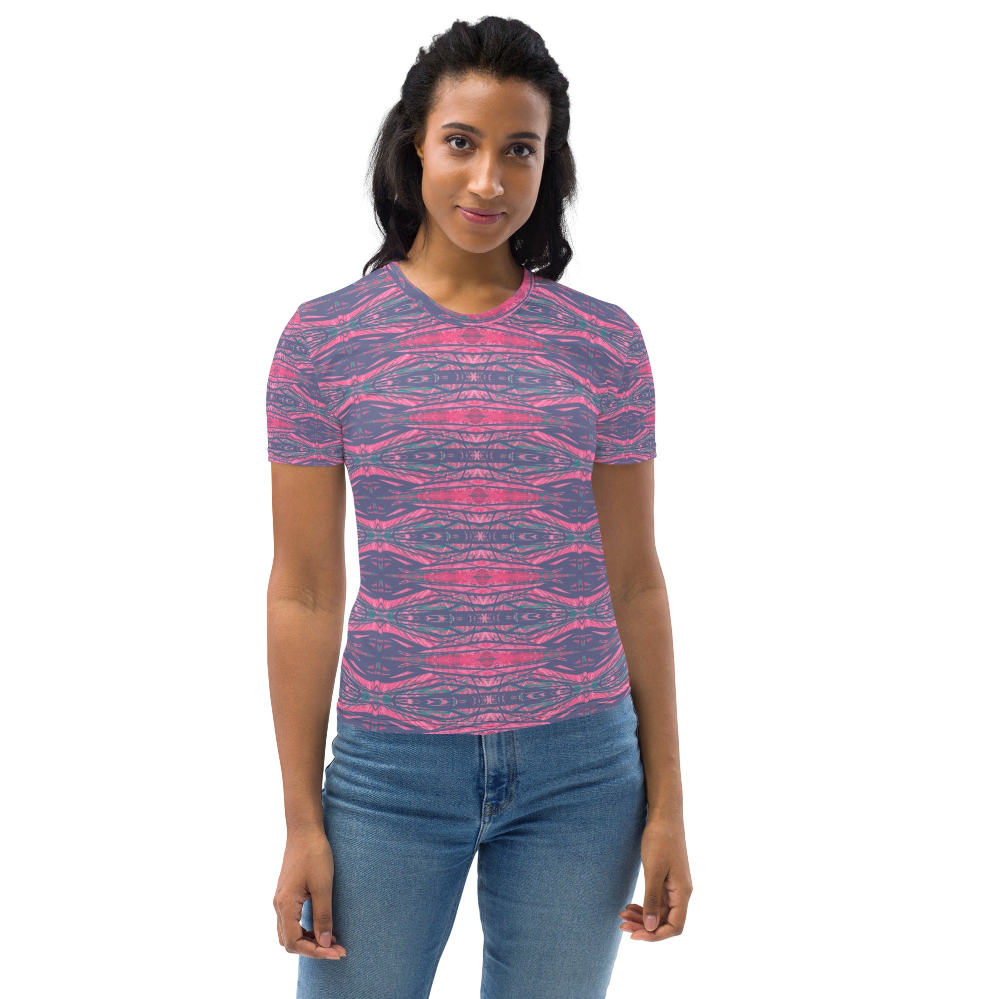 Shadows Gray On Pink Women's Crew Neck T-Shirt Triboca Arts XS  