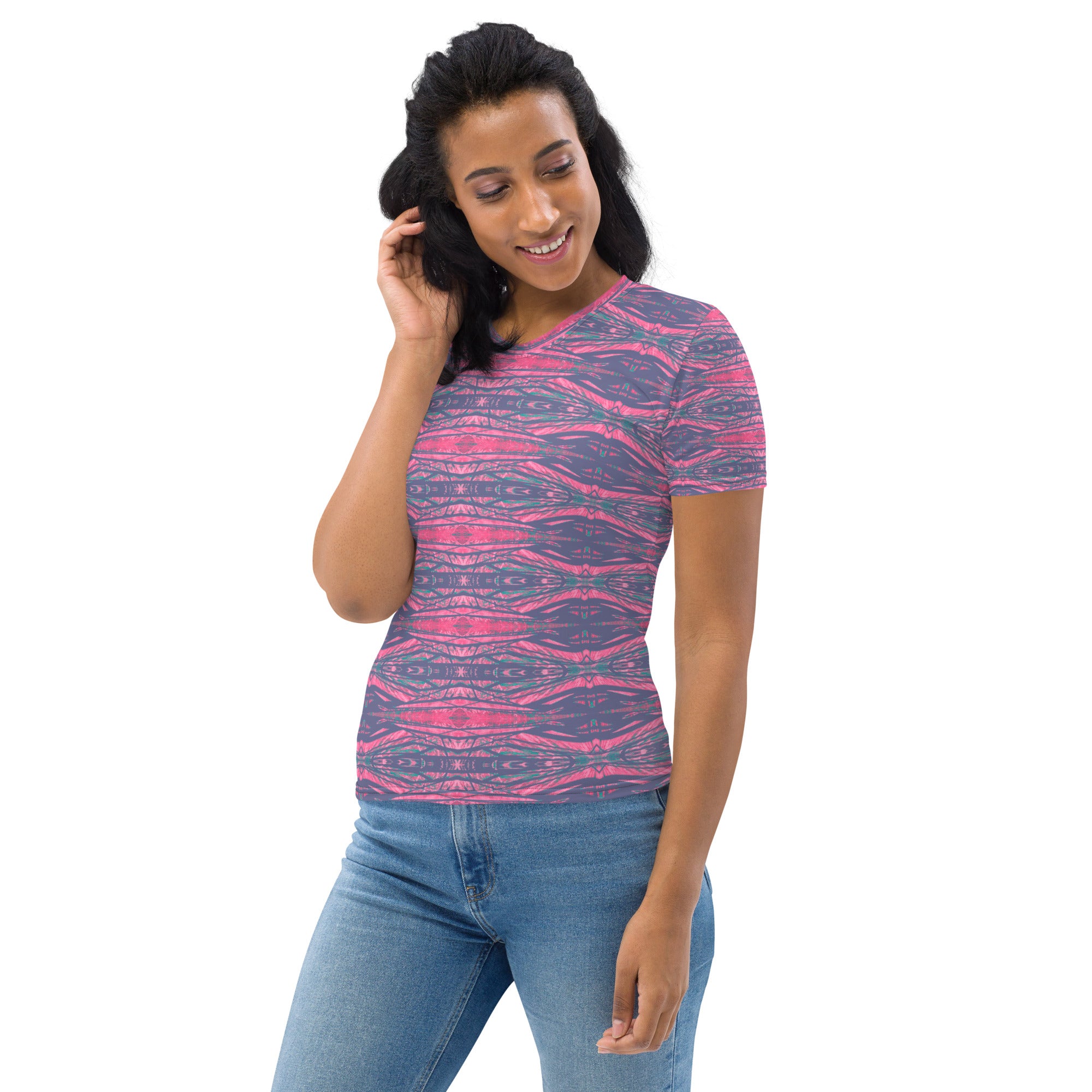 Shadows Gray On Pink Women's Crew Neck T-Shirt Triboca Arts   
