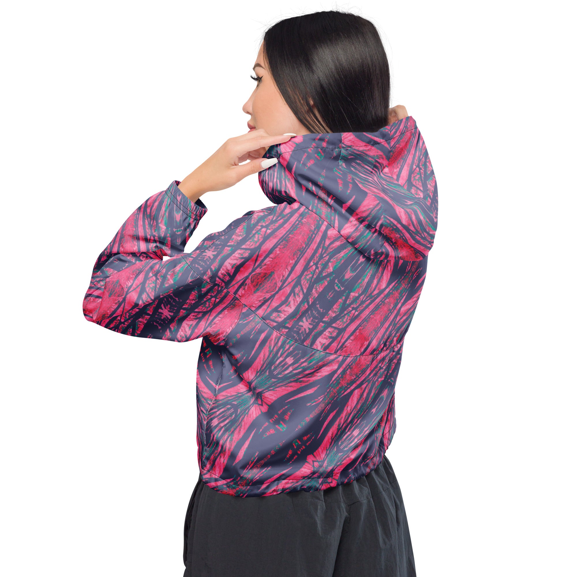 Shadows Gray On Pink Women’s Cropped Windbreaker Triboca Arts   