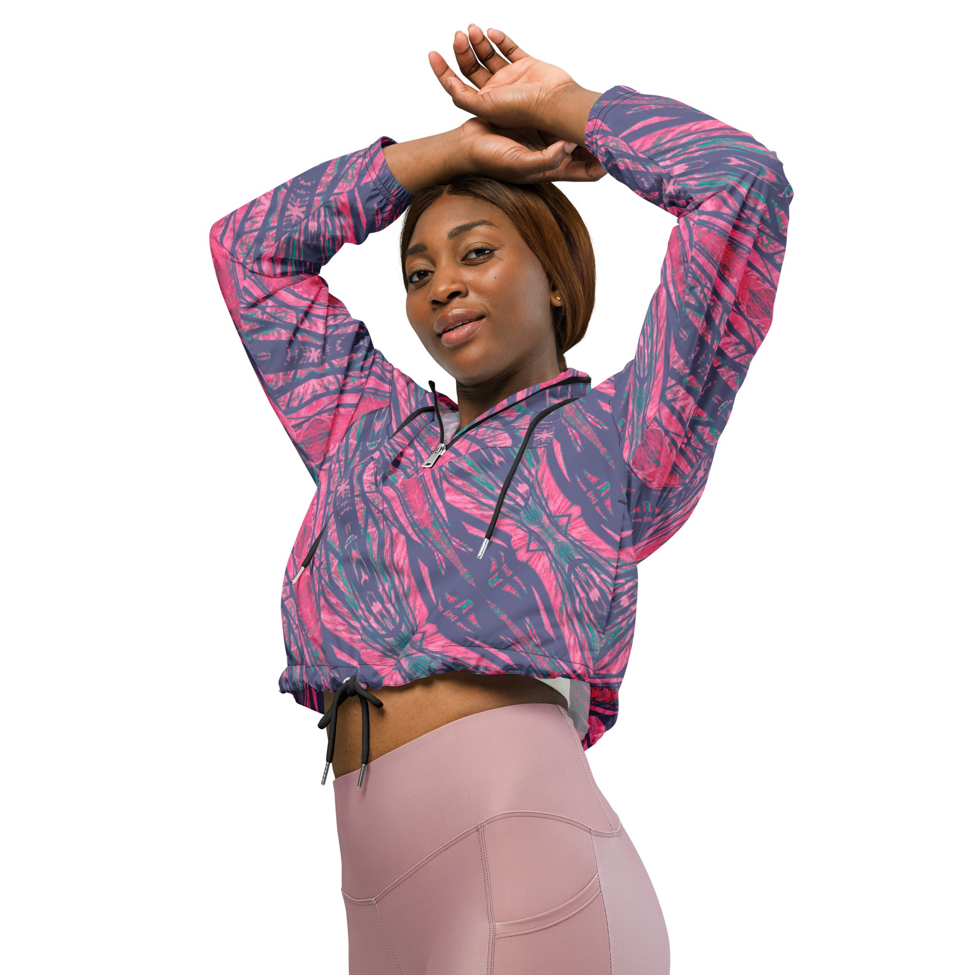 Shadows Gray On Pink Women’s Cropped Windbreaker Triboca Arts   
