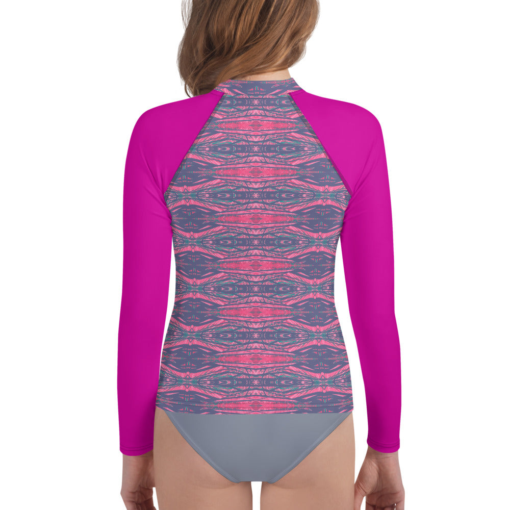 Shadows Gray On Pink Young Women's Long-Sleeve Rash Guard Triboca Arts   