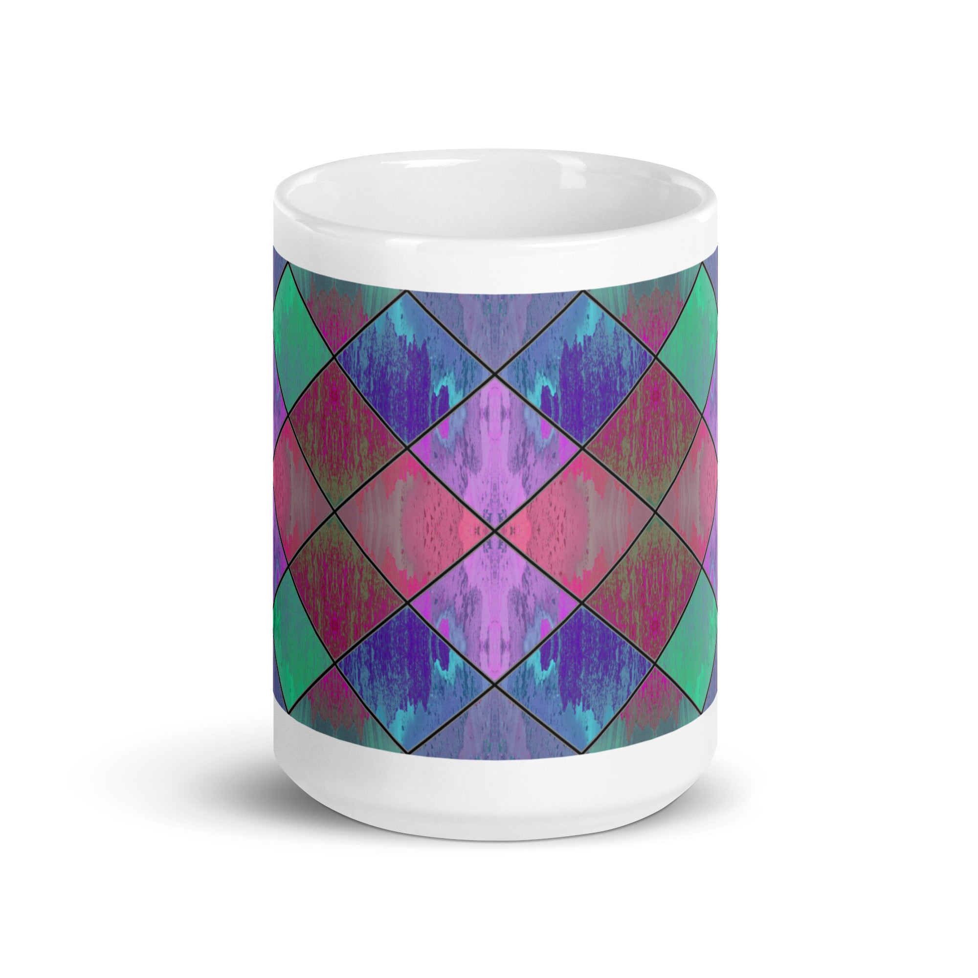 Break Diamonds Gardenpath on White Glossy Mug Triboca Arts   